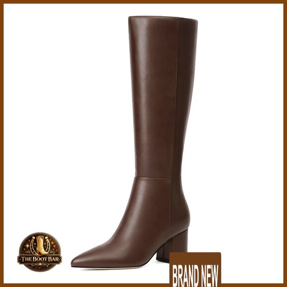 Shoes - Knee High Boots Chunky Heel Pointed Toe Side Zipper Elegant Minimal Chic